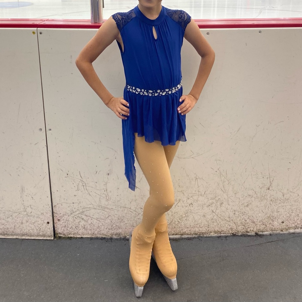 Blue Ice Skating/Dance Dress with Embellished Belt